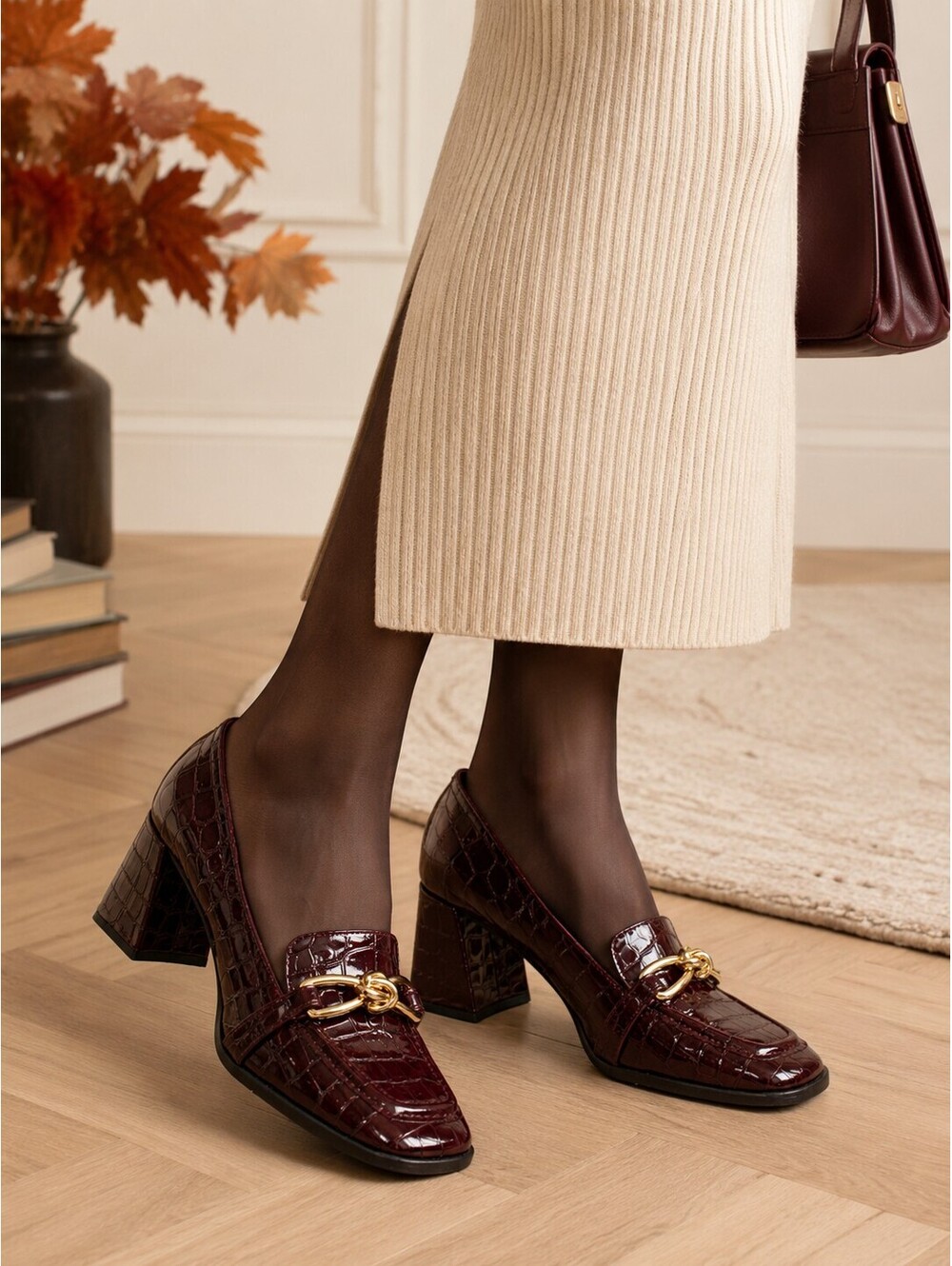 Antonio Melani Loafer Pumps Women's Burgundy Croc Print Size 7.5  M NWT